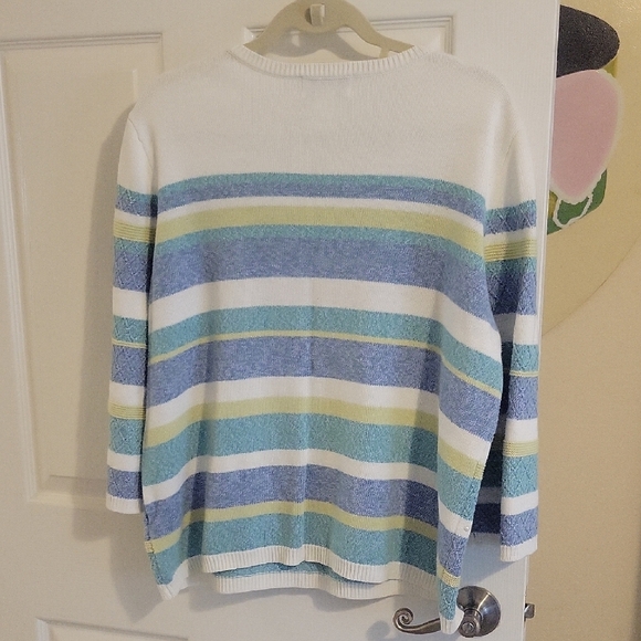 Alfred Dunner Women's Multicolor Striped Sweater chrystals & pearl accents SzLg - Picture 4 of 4